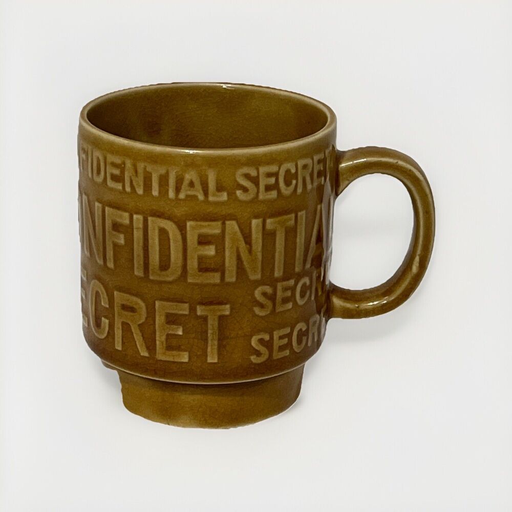 Vintage MCM Japan Secret Confidential Beige Mustard Coffee Mug Tea 10 Oz